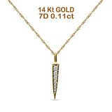 14K Gold 0.11ct Diamond Bar Drop Pendant Chain Necklace 18" Long