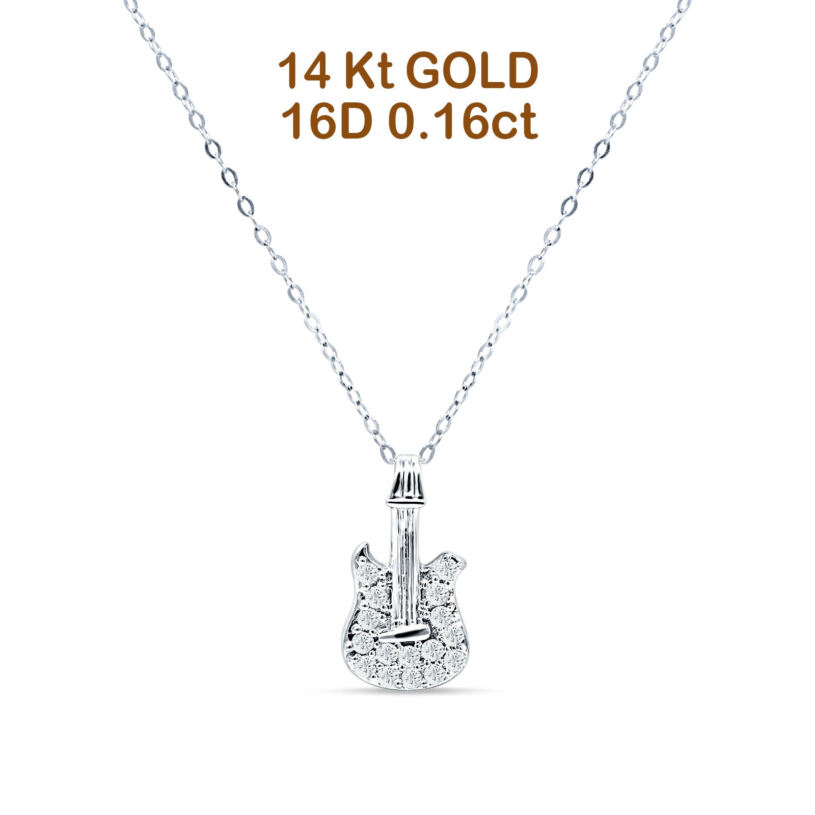 Diamond Guitar Necklace 14K Gold 0.16ct