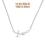 Cross Pendant Diamond Infinity Necklace 14K Gold 0.05ct