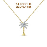 14K Gold 0.11ct Diamond Palm Tree Necklace 18 Inch Long