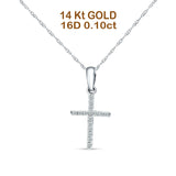 14K Gold 0.10ct Cross Diamond Pendant Chain Necklace 18 Inch Long