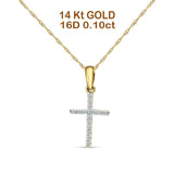 14K Gold 0.10ct Cross Diamond Pendant Chain Necklace 18 Inch Long