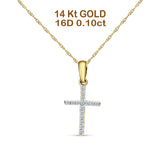 14K Gold 0.10ct Cross Diamond Pendant Chain Necklace 18