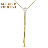 Dangling Diamond Line Star Necklace 14K Gold 0.05ct