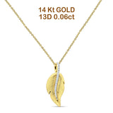 Leaf Necklace Diamond Pendant 14K Gold 0.06ct