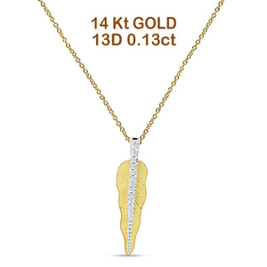 Diamond Pendant Leaf Necklace 14K Gold 0.13ct