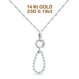 14K Gold 0.19ct Dangling Diamond Teardrop Pendant Necklace 18 In Long