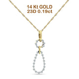 14K Gold 0.19ct Dangling Diamond Teardrop Pendant Necklace 18 In Long