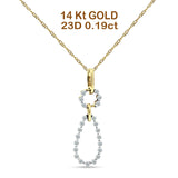 14K Gold 0.19ct Dangling Diamond Teardrop Pendant Necklace 18" Long