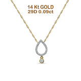 Dangling Diamond Pear Teardrop Necklace 14K Gold 0.09ct