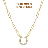 Diamond Horseshoe Necklace Paper Clip Chain 14K Gold 0.13ct