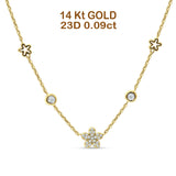 Diamond Flower Star Pendant Necklace 14K Gold 0.09ct