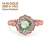 14K Gold 1.42ct Art Deco Round 7mm G SI Diamond Engagement Wedding Ring