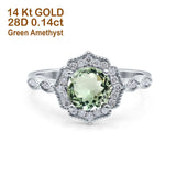 14K Gold 1.42ct Art Deco Round 7mm G SI Diamond Engagement Wedding Ring