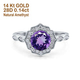 14K Gold 1.42ct Art Deco Round 7mm G SI Diamond Engagement Wedding Ring
