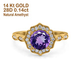 14K Gold 1.42ct Art Deco Round 7mm G SI Diamond Engagement Wedding Ring