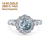 14K Gold 1.42ct Art Deco Round 7mm G SI Diamond Engagement Wedding Ring