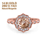 14K Gold 1.42ct Art Deco Round 7mm G SI Diamond Engagement Wedding Ring