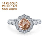 14K Gold 1.42ct Art Deco Round 7mm G SI Diamond Engagement Wedding Ring