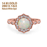 14K Gold 1.42ct Art Deco Round 7mm G SI Diamond Engagement Wedding Ring
