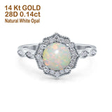 14K Gold 1.42ct Art Deco Round 7mm G SI Diamond Engagement Wedding Ring