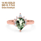 14K Gold 1.5ct Teardrop Art Deco Pear 9mmx6mm G SI Diamond Engagement Wedding Ring