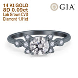 14K Gold Halo Round GIA Certified 6.5mm D VS1 1.01ct Lab Grown CVD Diamond Engagement Wedding Ring