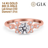 14K Gold Halo Round GIA Certified 6.5mm D VS1 1.01ct Lab Grown CVD Diamond Engagement Wedding Ring