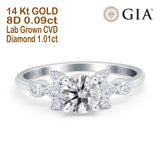 14K Gold Halo Round GIA Certified 6.5mm D VS1 1.01ct Lab Grown CVD Diamond Engagement Wedding Ring