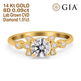 14K Gold Halo Round GIA Certified 6.5mm D VS1 1.01ct Lab Grown CVD Diamond Engagement Wedding Ring