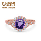 14K Gold 1.25ct Floral Art Deco Round 6mm G SI Diamond Engagement Wedding Ring