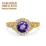 14K Gold 1.25ct Floral Art Deco Round 6mm G SI Diamond Engagement Wedding Ring