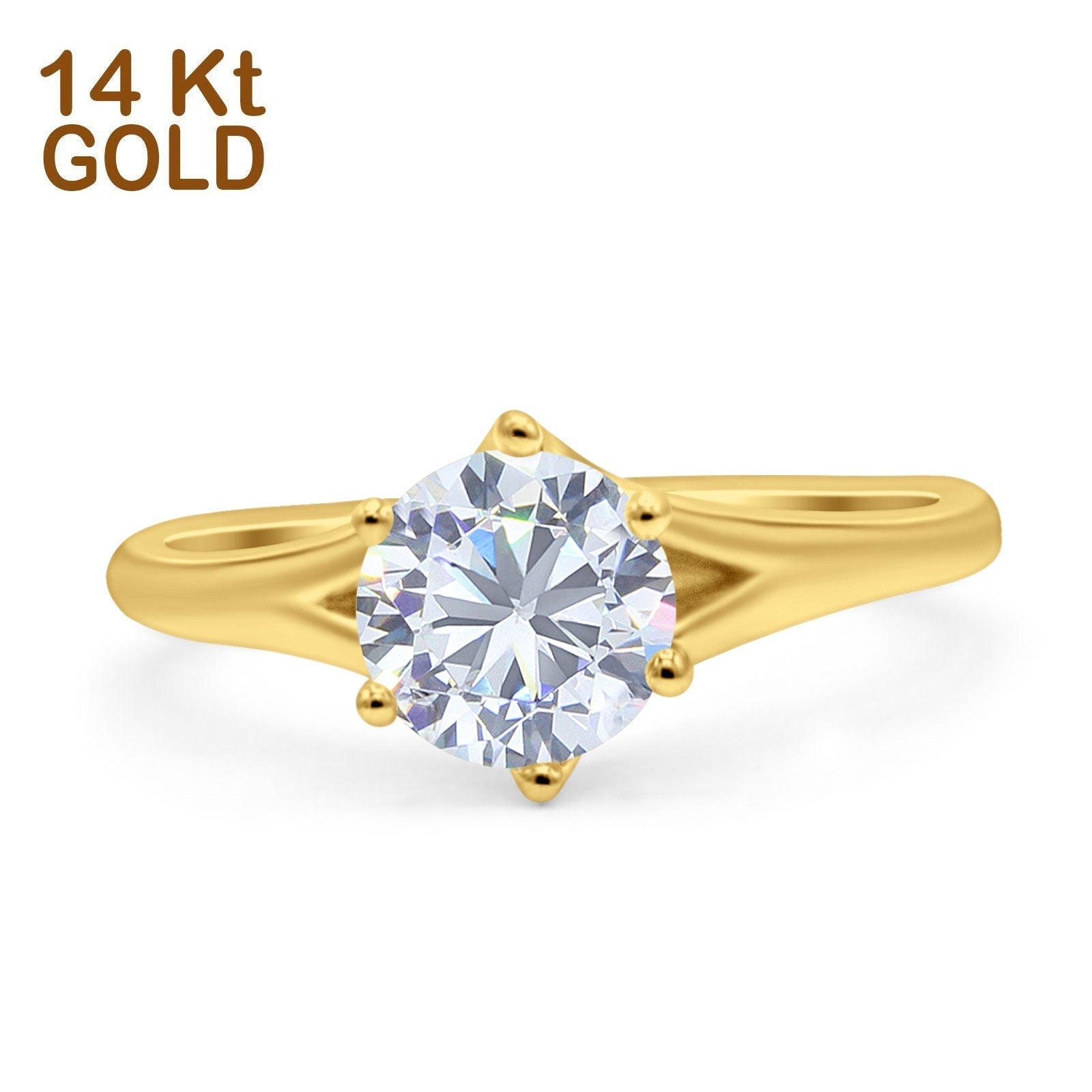 CZ Engagement Ring Cubic Zirconia 14K Solid Rose Gold Promise 1.25 Carat Round 6 Prong, Bridal, Round 14K Yellow Gold / 6.5