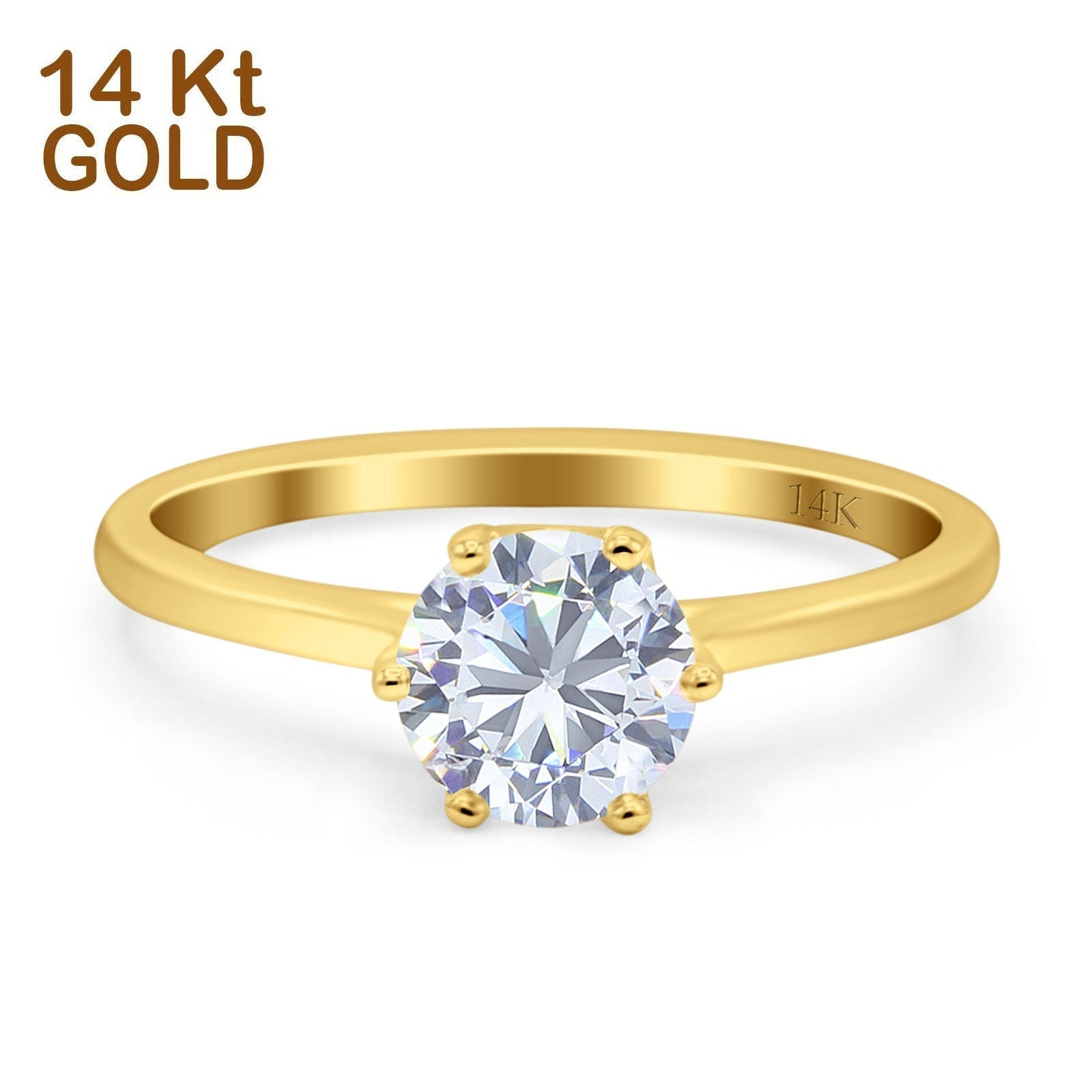 14K Gold Round Solitaire Accent Cubic Zirconia Engagement Ring