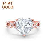 14K Gold Art Deco Heart Promise Twisted Shank Cubic Zirconia Wedding Ring