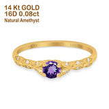 14K Gold 0.33ct Round Petite Dainty Art Deco 4mm G SI Diamond Engagement Wedding Ring