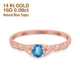 14K Gold 0.33ct Round Petite Dainty Art Deco 4mm G SI Diamond Engagement Wedding Ring