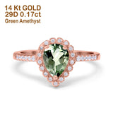 14K Gold 1.42ct Teardrop Pear Halo 8mmx6mm G SI Diamond Engagement Wedding Ring
