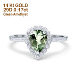 14K Gold 1.42ct Teardrop Pear Halo 8mmx6mm G SI Diamond Engagement Wedding Ring