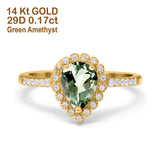 14K Gold 1.42ct Teardrop Pear Halo 8mmx6mm G SI Diamond Engagement Wedding Ring