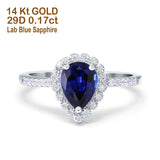 14K Gold 1.42ct Teardrop Pear Halo 8mmx6mm G SI Diamond Engagement Wedding Ring