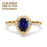 14K Gold 1.42ct Teardrop Pear Halo 8mmx6mm G SI Diamond Engagement Wedding Ring
