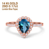 14K Gold 1.42ct Teardrop Pear Halo 8mmx6mm G SI Diamond Engagement Wedding Ring