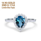 14K Gold 1.42ct Teardrop Pear Halo 8mmx6mm G SI Diamond Engagement Wedding Ring