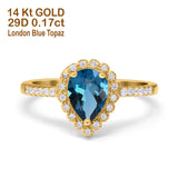14K Gold 1.42ct Teardrop Pear Halo 8mmx6mm G SI Diamond Engagement Wedding Ring