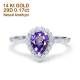 14K Gold 1.42ct Teardrop Pear Halo 8mmx6mm G SI Diamond Engagement Wedding Ring