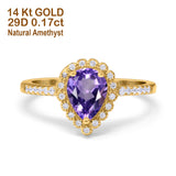 14K Gold 1.42ct Teardrop Pear Halo 8mmx6mm G SI Diamond Engagement Wedding Ring