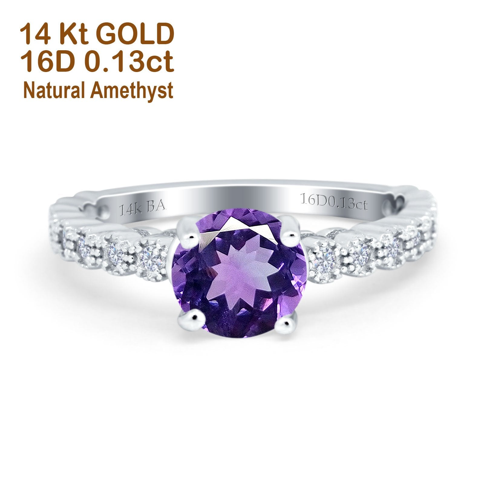 14K Gold 1.16ct Round 6.5mm G SI Diamond Engagement Wedding Ring