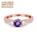 14K Gold 1.37ct Round Three Stone Vintage 6mm G SI Diamond Engagement Wedding Ring