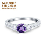 14K Gold 1.37ct Round Three Stone Vintage 6mm G SI Diamond Engagement Wedding Ring